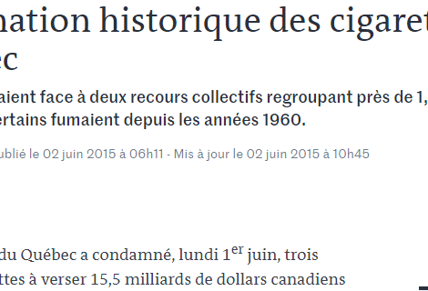 Québec : les fabricants de tabac condamnés à plus de 15 milliards de dollars
